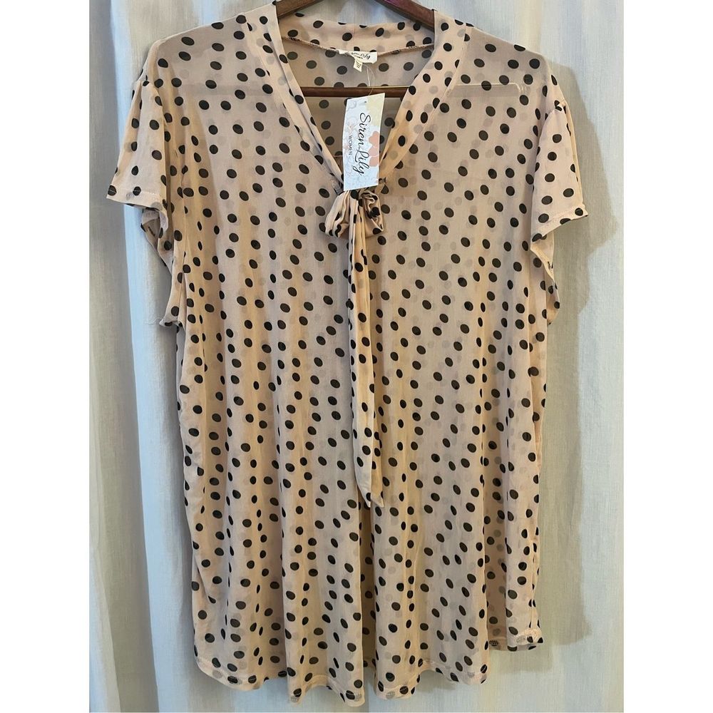 Womens 3XL Polkadot Blouse- Siren Lily -NEW Tie Cap Sleeve